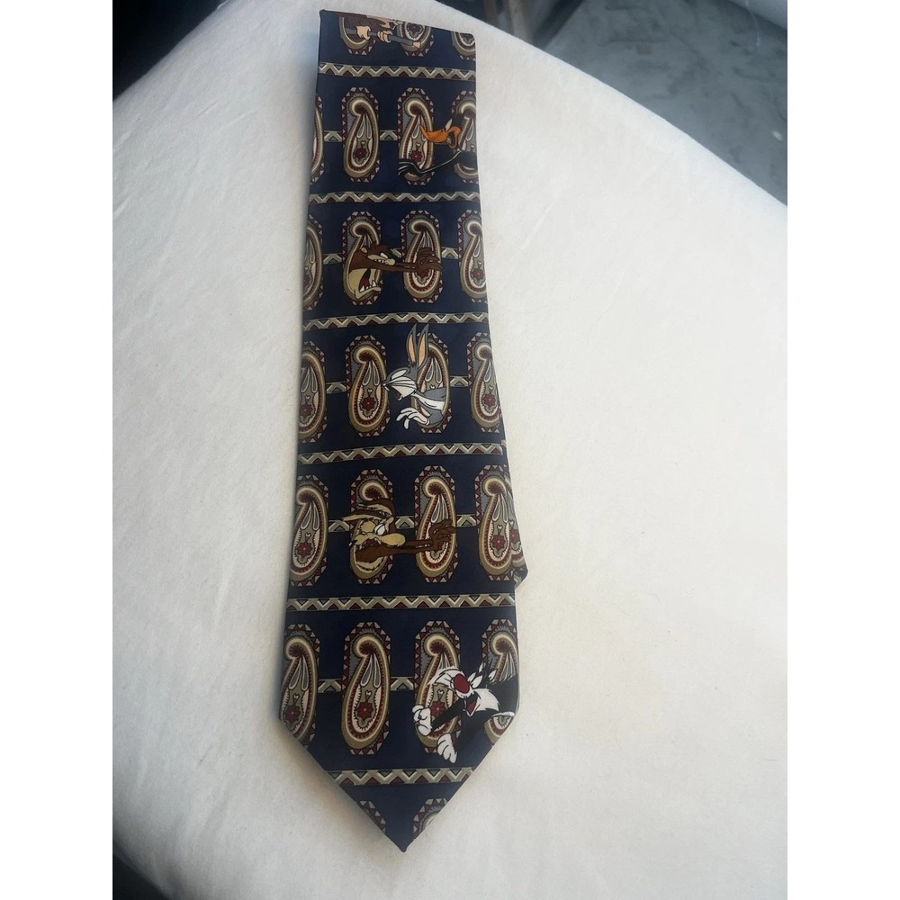 Looney Tunes Vintage 90s Paisley Silk Tie Mens OS Cartooncore Retro Kitsch